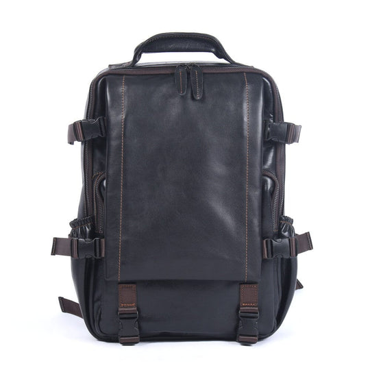 Men's Black Leather Backpack | ISAAC