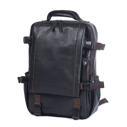 Men's Black Leather Backpack | ISAAC